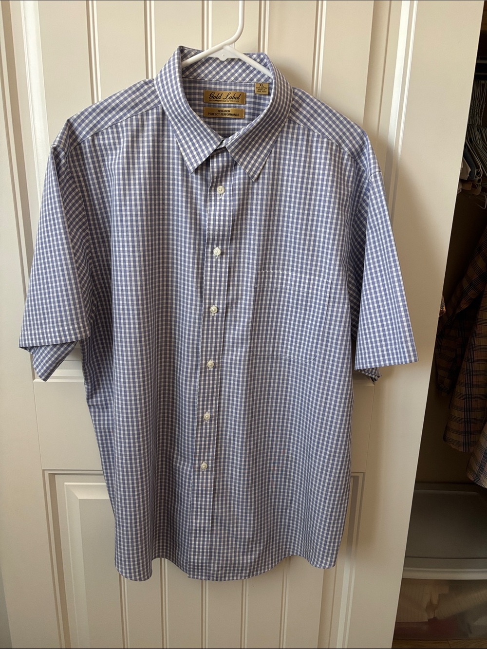Roundtree & Yorke Blue and White Gingham Short-Sleeve Button-Down Shirt